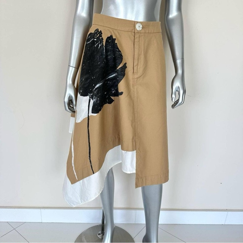 United Colors of Benetton tan and white asymmetrical cotton skirt
